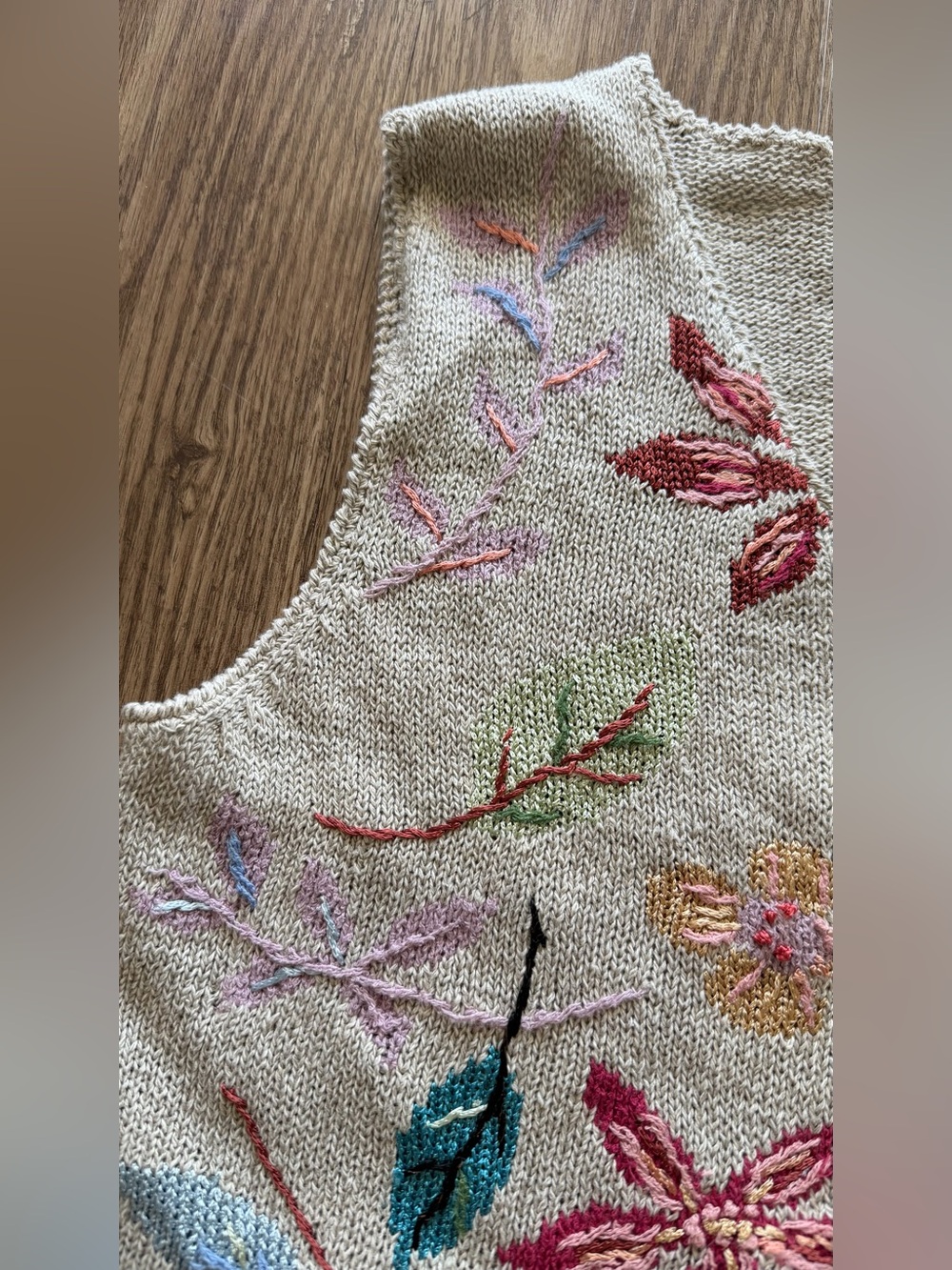 Colorful Embroidered Botanical Knit Sweater Vest - Size Small - Picture 3 of 15
